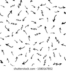 Arrow doodles vector. A set of simple sketches of arrows. Up, down, left, right ones. The effect of a pencil sketch isolated on white pattern background. Vector eps 10.