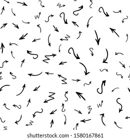 Arrow doodles vector. A set of simple sketches of arrows. Up, down, left, right ones. The effect of a pencil sketch isolated on white pattern background. Vector eps 10.