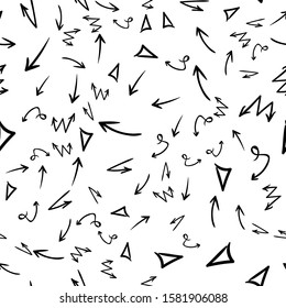 Arrow doodles vector. A set of simple sketches of arrows. Up, down, left, right ones. The effect of a pencil sketch isolated on white pattern background. Vector eps 10.