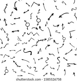 Arrow doodles vector. A set of simple sketches of arrows. Up, down, left, right ones. The effect of a pencil sketch isolated on white pattern background. Vector eps 10.