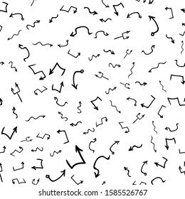 Arrow doodles vector. A set of simple sketches of arrows. Up, down, left, right ones. The effect of a pencil sketch isolated on white pattern background. Vector eps 10.