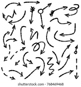 Arrow doodles vector. A set of simple sketches of arrows. Up, down, left, right ones. The effect of a pencil sketch isolated on white background.. Vector eps 10.