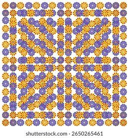 Arrow dot mosaic. Direction pointer icon. Geometric Vector grid. Vibrant radial pattern.