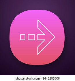 Arrow with dotted dash line app icon. East direction. Arrow indicating rightward. Next, forward. Pointing symbol. UI/UX user interface. Web or mobile application. Vector isolated illustration