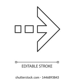 Arrow with dotted dash line linear icon. East direction. Arrow indicating rightward. Thin line illustration. Contour symbol. Next, forward. Vector isolated outline drawing. Editable stroke