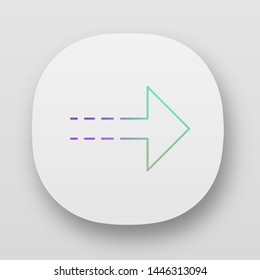 Arrow with dotted line app icon. Rightward direction. Arrowhead pointing right. Navigation pointer. Indicating symbol. UI/UX user interface. Web or mobile applications. Vector isolated illustrations