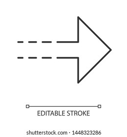 Arrow with dotted line linear icon. Rightward direction. Arrowhead pointing to right. Indicating sign. Thin line illustration. Contour symbol. Vector isolated outline drawing. Editable stroke
