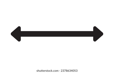 Arrow double long, straight right line, black bold cursor, horizontal element, thick pointer vector icon. Simple illustration isolated on white background