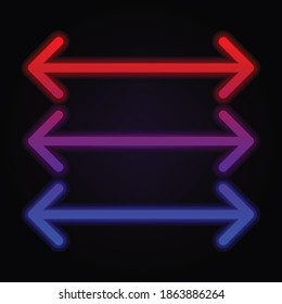 Arrow, double neon icon on dark background
