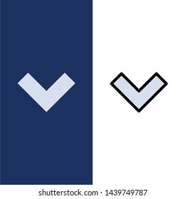 Arrow, Down, Back  Icons. Flat and Line Filled Icon Set Vector Blue Background