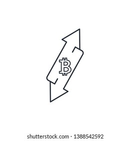 Up arrow, down arrow. Bitcoin cryptocurrency exchange rate. Vector linear icon.