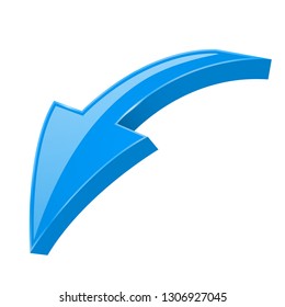 Arrow. Down blue 3d shiny sign. Vector illustration isolated on white background