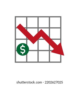 gráfico de flecha hacia abajo con vector de icono de dinero