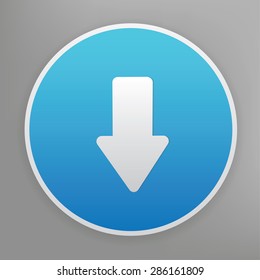 Arrow down design icon on blue button,clean vector