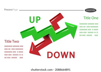 Arrow up and down arrow diagram slide template, flat icon isolated on white. Point down button. South sign. Upload icons set. Upgrade. download, share