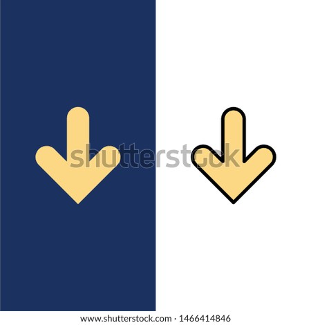 Arrow, Down, Direction, Download  Icons. Flat and Line Filled Icon Set Vector Blue Background. Vector Icon Template background