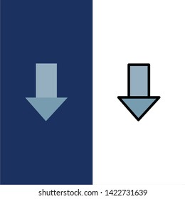 Arrow, Down, Down Arrow, Direction  Icons. Flat and Line Filled Icon Set Vector Blue Background