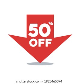 arrow down direction symbol of 50% discount sale vector graphic
