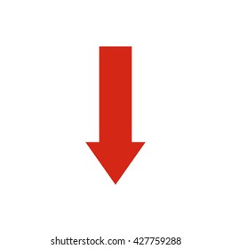 Arrow down direction. Vector icon red
