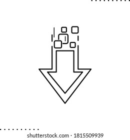 Arrow down with falling blocks vector icon in outlines