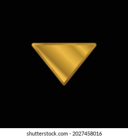 Arrow Down Filled Triangle gold plated metalic icon or logo vector