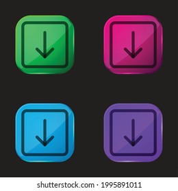 Arrow Down four color glass button icon
