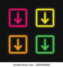 Arrow Down four color glowing neon vector icon