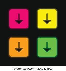 Arrow Down four color glowing neon vector icon