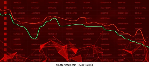 Arrow down graph on red background. Money losing. Stock crisis or finance concept