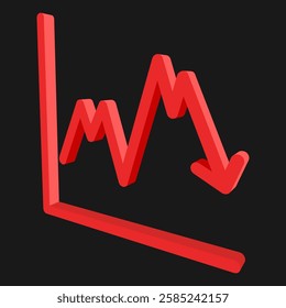 Arrow Down Graph Pattern Trend Chart representing Lose Crisis Finance and Economic Investment in 3D Illustration Vector showing Trade Stock Exchange Market Direction