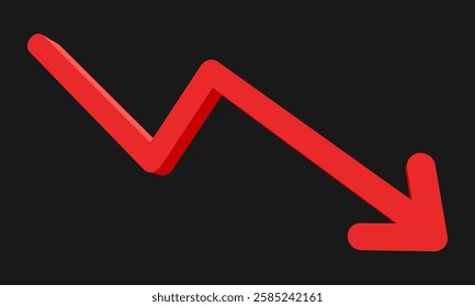 Arrow Down Graph Pattern Trend Chart representing Lose Crisis Finance and Economic Investment in 3D Illustration Vector showing Trade Stock Exchange Market Direction