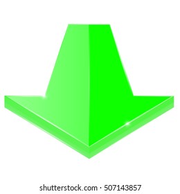 Arrow Down. Green shiny 3d icon. Vector illustration isolated on white background