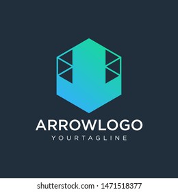 Arrow down hexagon abstract logo design. Arrow icon. Web, Digital, Marketing, Network icon. construction concept. -vector
