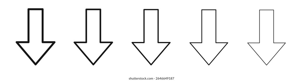 Arrow down icon black and white vector sign
