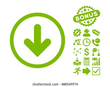 Arrow Down icon with bonus elements. Vector illustration style is flat iconic symbols, eco green color, white background.