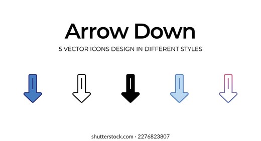 arrow down Icon Design in Five style with Editable Stroke. Line, Solid, Flat Line, Duo Tone Color, and Color Gradient Line. Suitable for Web Page, Mobile App, UI, UX and GUI design.