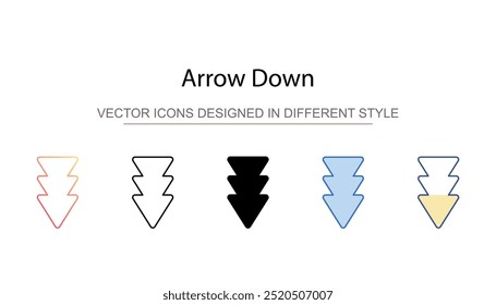 Flecha abajo diseño de icono con fondo blanco Ilustración de stock