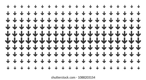 Arrow down icon halftone pattern, designed for backgrounds, covers, templates and abstract effects. Vector arrow down shapes arranged into halftone matrix.