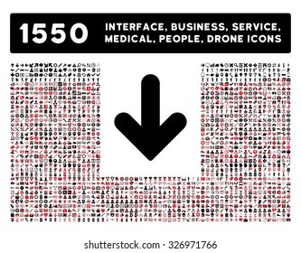 Arrow Down icon and other web interface, business, tools, people, medical service and awards vector symbols. Style is bicolor flat symbols, intensive red and black colors, rounded angles, white