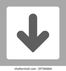 Arrow Down icon from Primitive Buttons OverColor Set. This rounded square flat button is drawn with dark gray and white colors on a silver background.