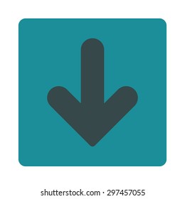 Arrow Down icon from Primitive Buttons OverColor Set. This rounded square flat button is drawn with soft blue colors on a white background.