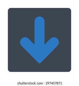 Arrow Down icon from Primitive Buttons OverColor Set. This rounded square flat button is drawn with smooth blue colors on a white background.