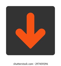 Arrow Down icon from Primitive Buttons OverColor Set. This rounded square flat button is drawn with orange and gray colors on a white background.