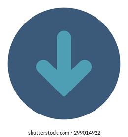Arrow Down icon from Primitive Round Buttons OverColor Set. This round flat button is drawn with cyan and blue colors on a white background.