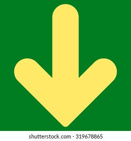 Arrow Down icon from Primitive Set. This isolated flat symbol is drawn with yellow color on a green background, angles are rounded.