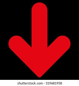 Arrow Down icon from Primitive Set. This isolated flat symbol is drawn with red color on a black background, angles are rounded.