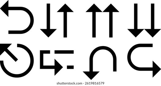 Conjunto de iconos Arrow Up Down: Colección de símbolos de dirección, navegación, movimiento, control, datos e interfaz