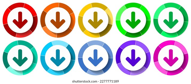 Arrow down icon set,  flat design vector illustration in 10 colors options for mobile applications and webdesign