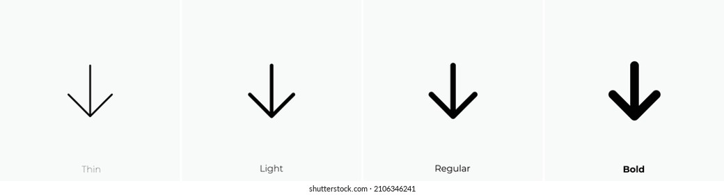 arrow down icon. Thin, Light Regular And Bold style design isolated on white background