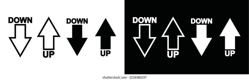 Up Arrow And Down Arrow Icon Vector. Directions To The Top And Bottom Sign Silhouette. Outline Curve Rise Arrow And Flat Symbol Illustration